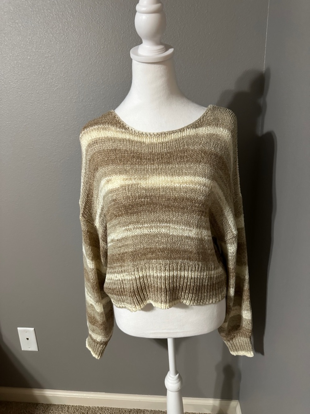 O'Neill Striped Crewneck Sweater in Cream and Brown
